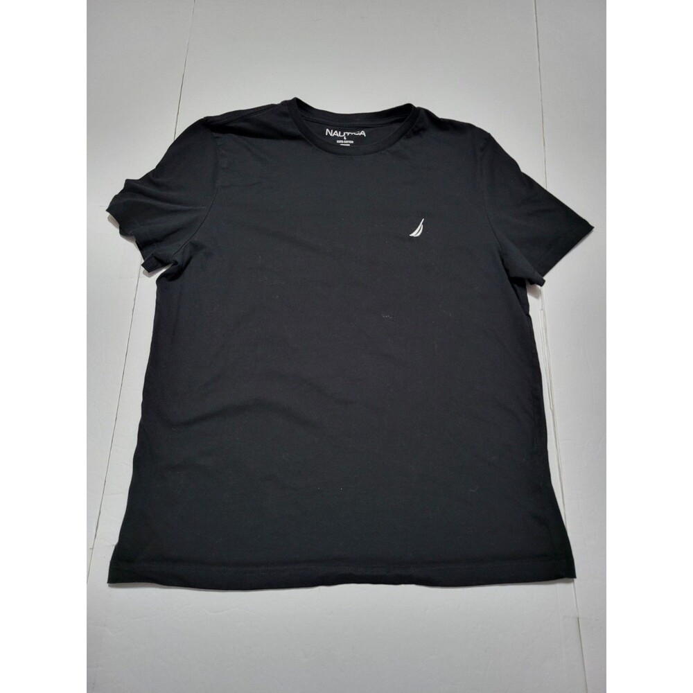 (#L6)  Nautica Short-Sleeve CrewNeck  Solid Tee Shirt Men's L Black Basic